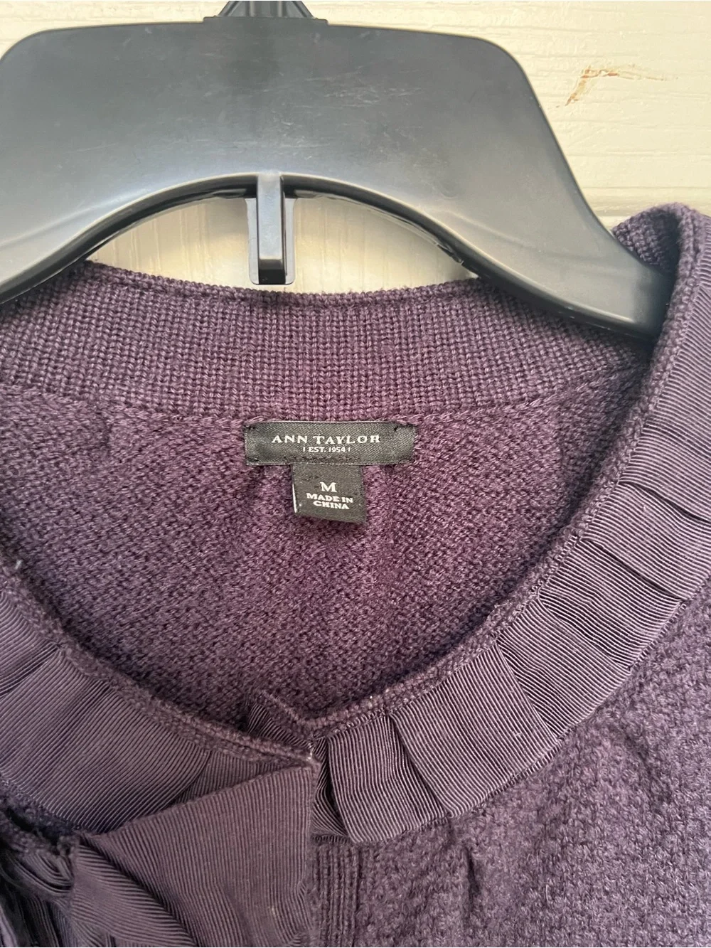 EUC Ann Taylor Plum Knit Cardigan with Neck Bow and pockets size medium - Picture 8 of 9
